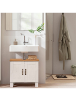 Armário gabinete de pia baixo para banheiro na cor branco lavado com honey com duas portas / coleção Alby 